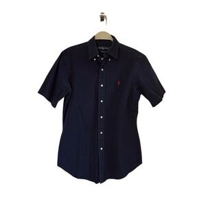 Ralph Lauren Mens Classic Fit Short Sleeve Button Down Shirt Navy Blue Size S